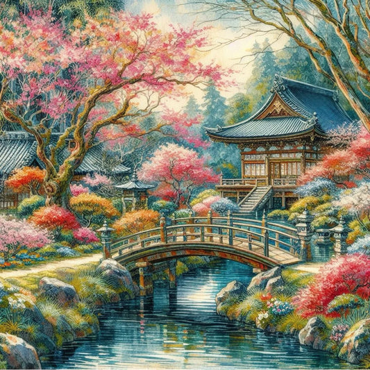 PDF Japanese Garden Counted Cross Stitch Pattern, Landscape design, Instant Download Digital format