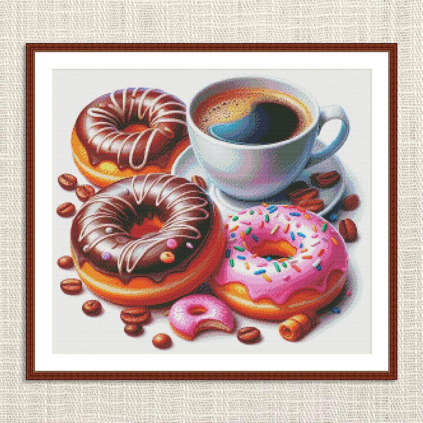 Donut with chocolate Cross Stitch Pattern Sweets Chocolate Donut Kitchen Decor A cup of coffee Dessert Embroidery Needlepoint chart PDF