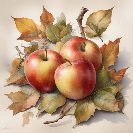 Autumn Apples Cross Stitch Pattern Kitchen Still Life Modern Decor Pattern Embroidery Needlepoint chart PDF Garden fruits Branch Leaves