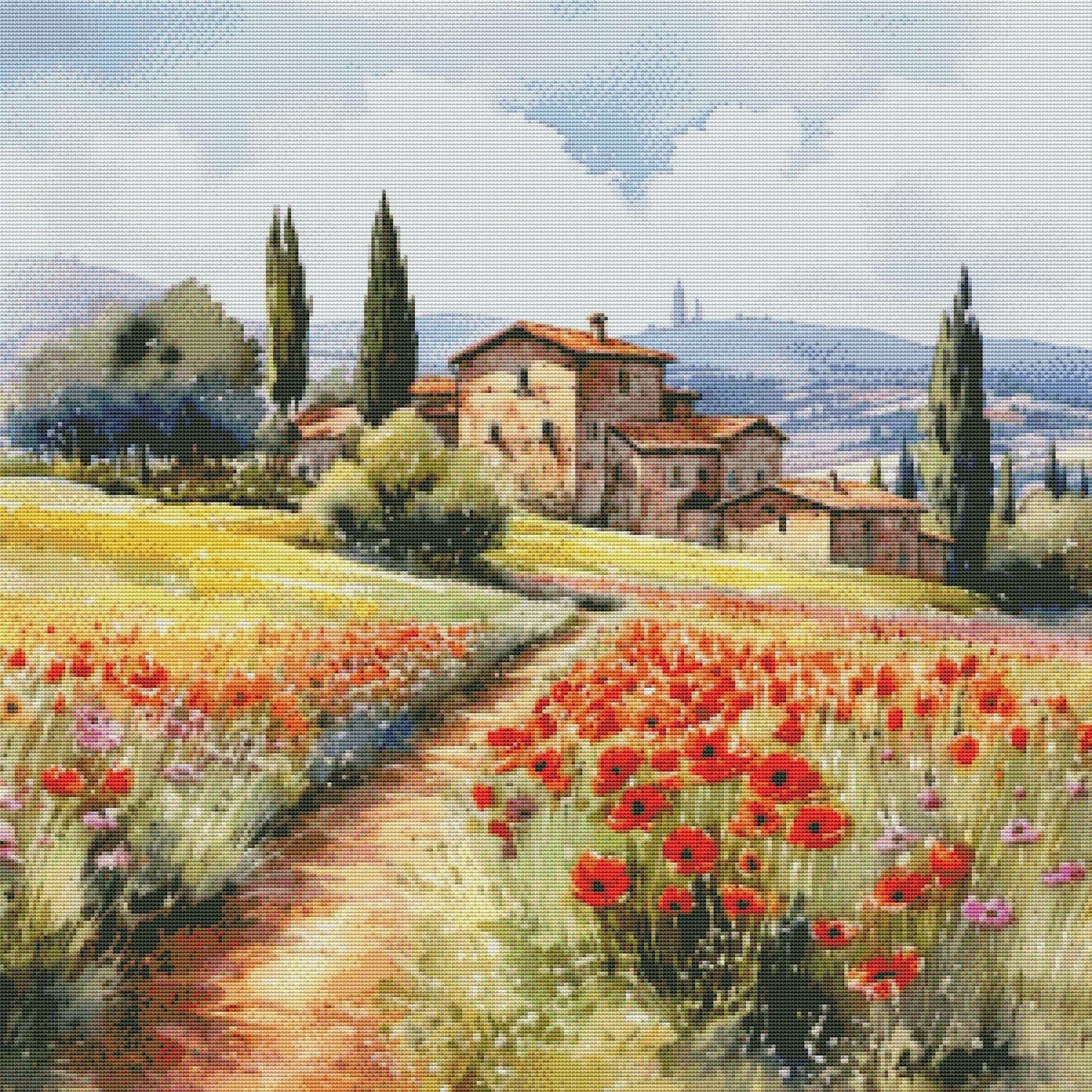 PDF Tuscany Field Counted Cross Stitch Pattern, Landscape design, Instant Download Digital Format