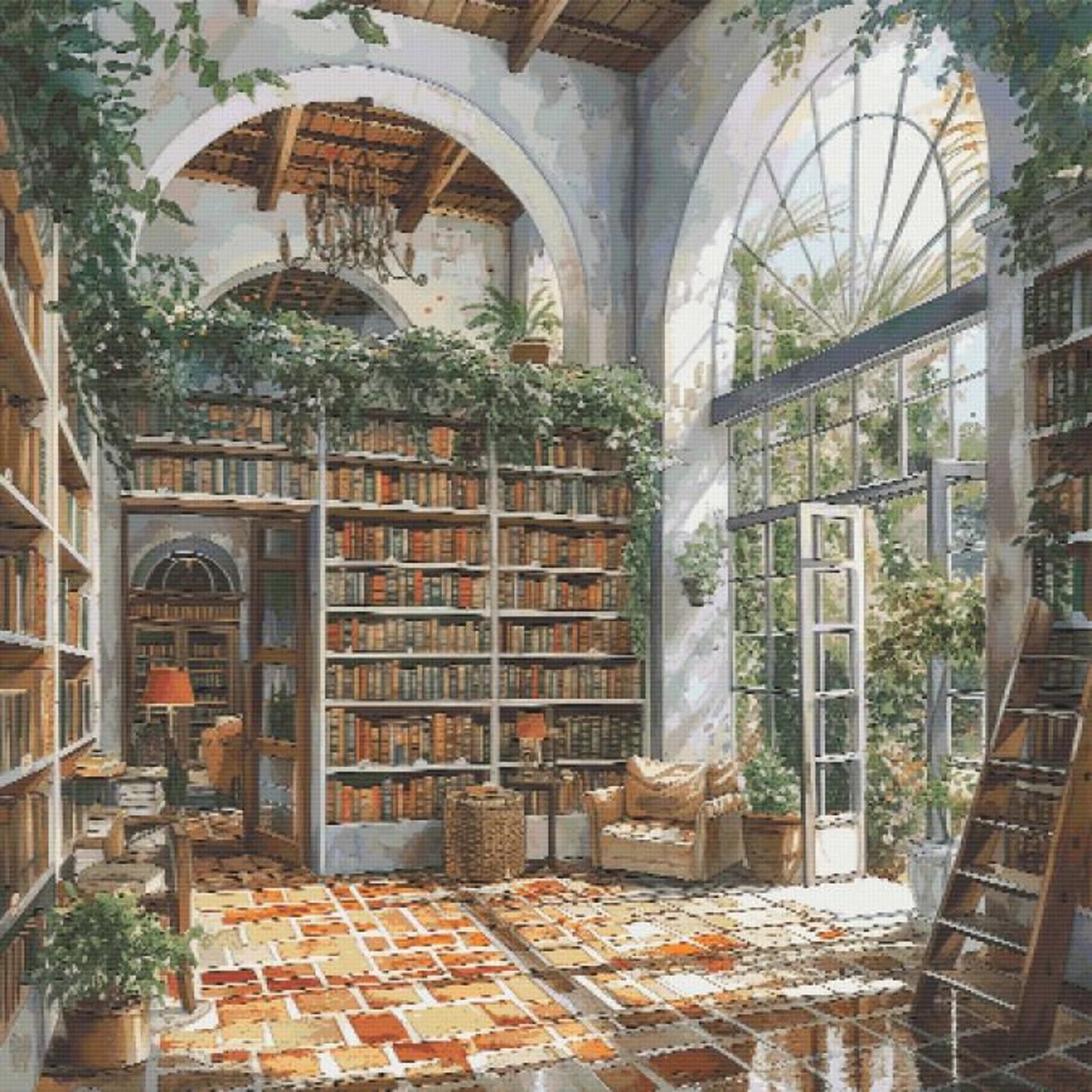 Green Library cross stitch pattern full coverage PDF