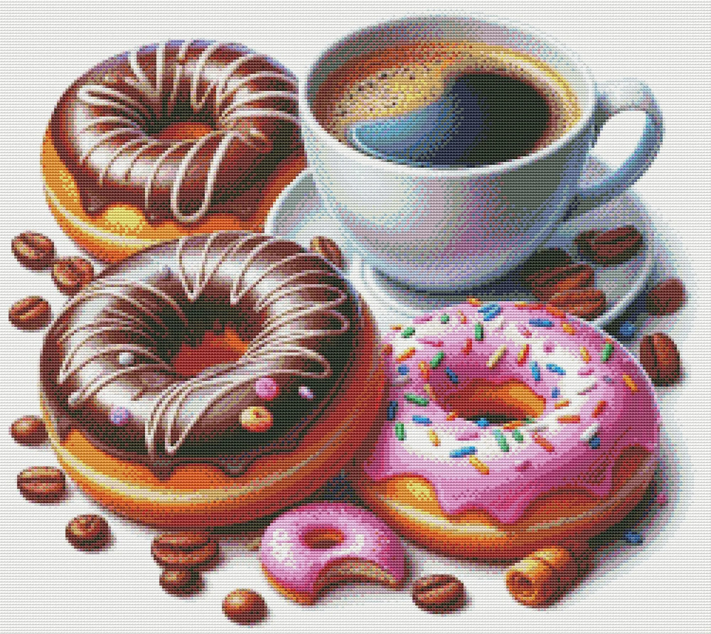 Donut with chocolate Cross Stitch Pattern Sweets Chocolate Donut Kitchen Decor A cup of coffee Dessert Embroidery Needlepoint chart PDF