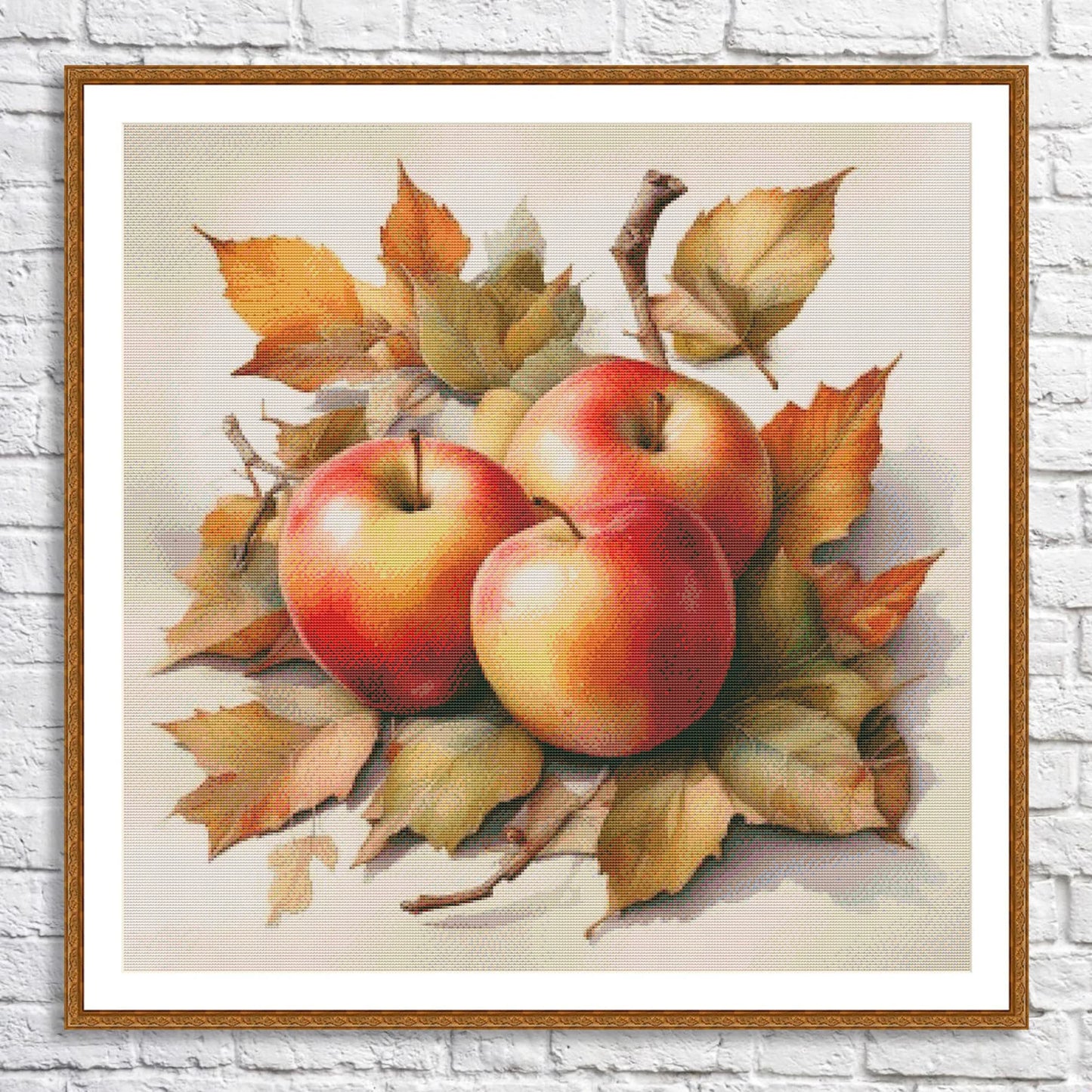 Autumn Apples Cross Stitch Pattern Kitchen Still Life Modern Decor Pattern Embroidery Needlepoint chart PDF Garden fruits Branch Leaves