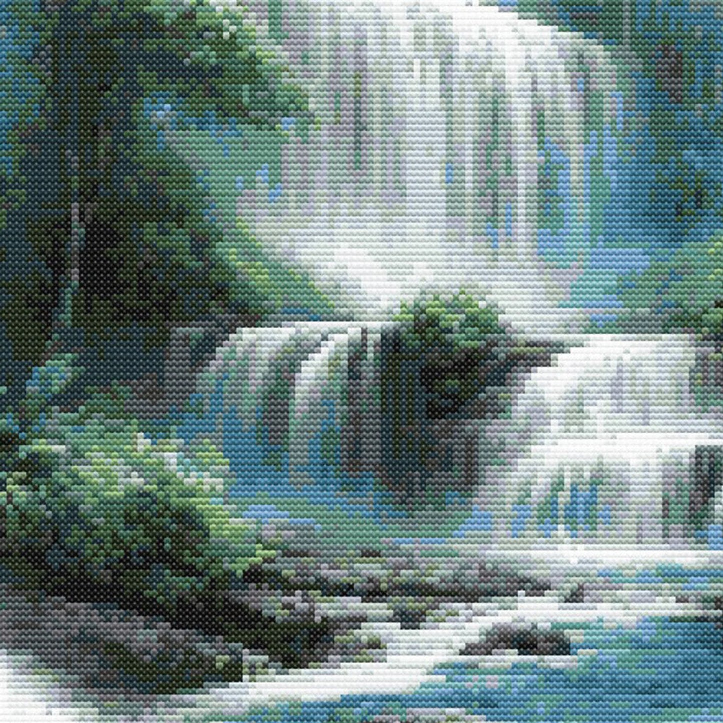 Misty Waterfall Cross Stitch Pattern, Serene Nature Embroidery, DIY Wall Decor, Peaceful Sanctuary Home Decoration. PDF Download