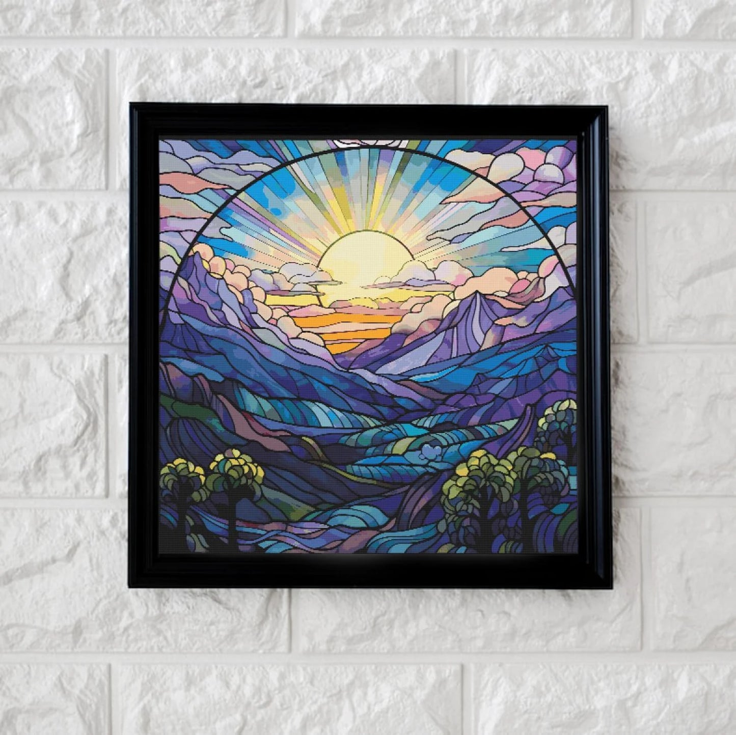 Mountain sunset cross stitch pattern full coverage PDF