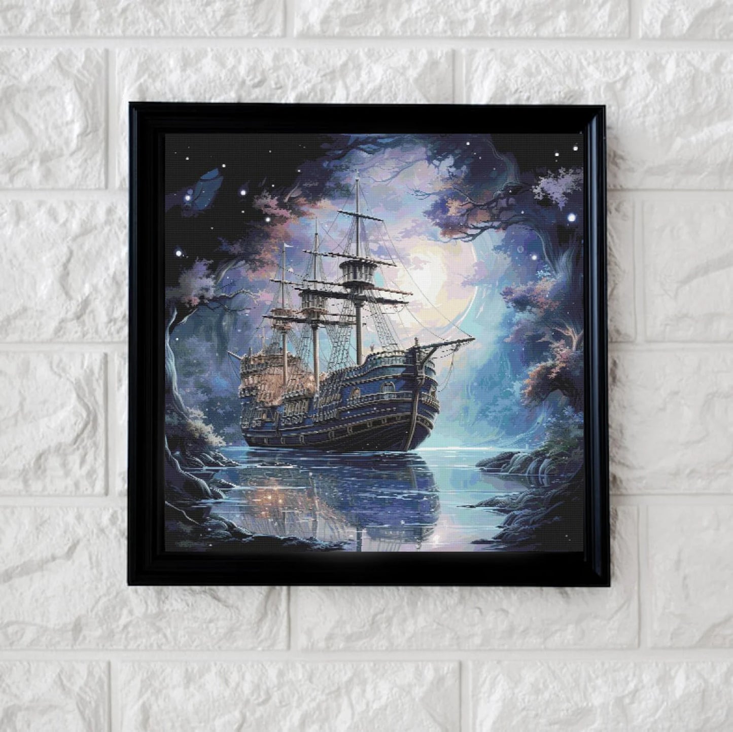 Ship in the night cross stitch pattern full coverage PDF