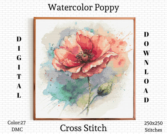Flower Cross Stitch Pattern | Poppy Cross Stitch | Flower Embroidery Design | Modern Cross Stitch | Flower Cross Stitch Kits
