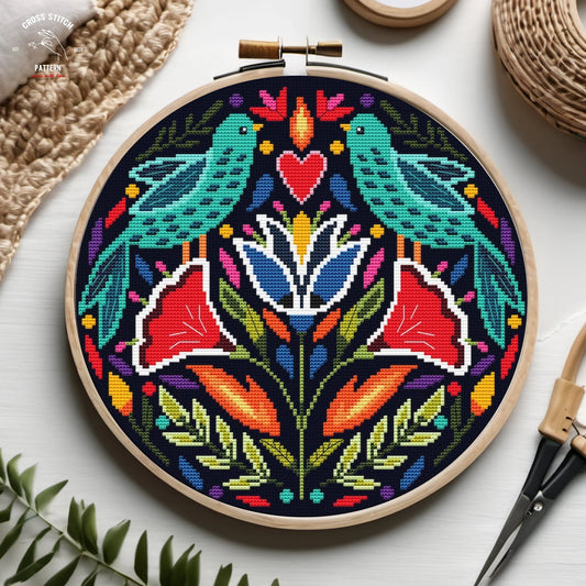 Folk cross stitch pattern Scandinavian ornament cross stitch Nordic cross stitch Birds Polish ethnic Flower embroidery Diy home decor