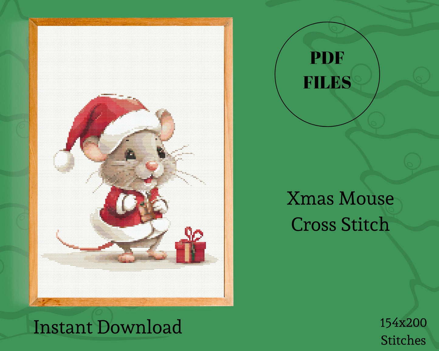 Christmas Animal Cross Stitch | Mouse Cross Stitch | Christmas Embroidery Pattern | Instant Download Pdf