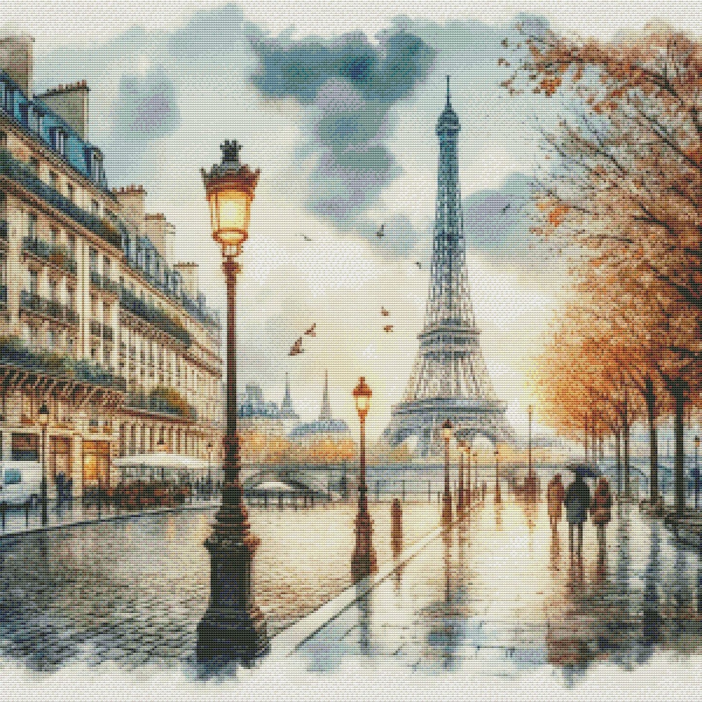 PDF Paris France Eiffel Tower Street Counted Cross Stitch Pattern, City Landscape Instant Download Digital format