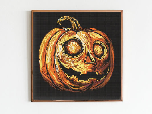 Pumpkin Halloween Cross Stitch Sewing Modern Embroidery Pattern Funny Snarky Cute Beginner Van Gogh Edvard Monk Kitten jack-o-lantern