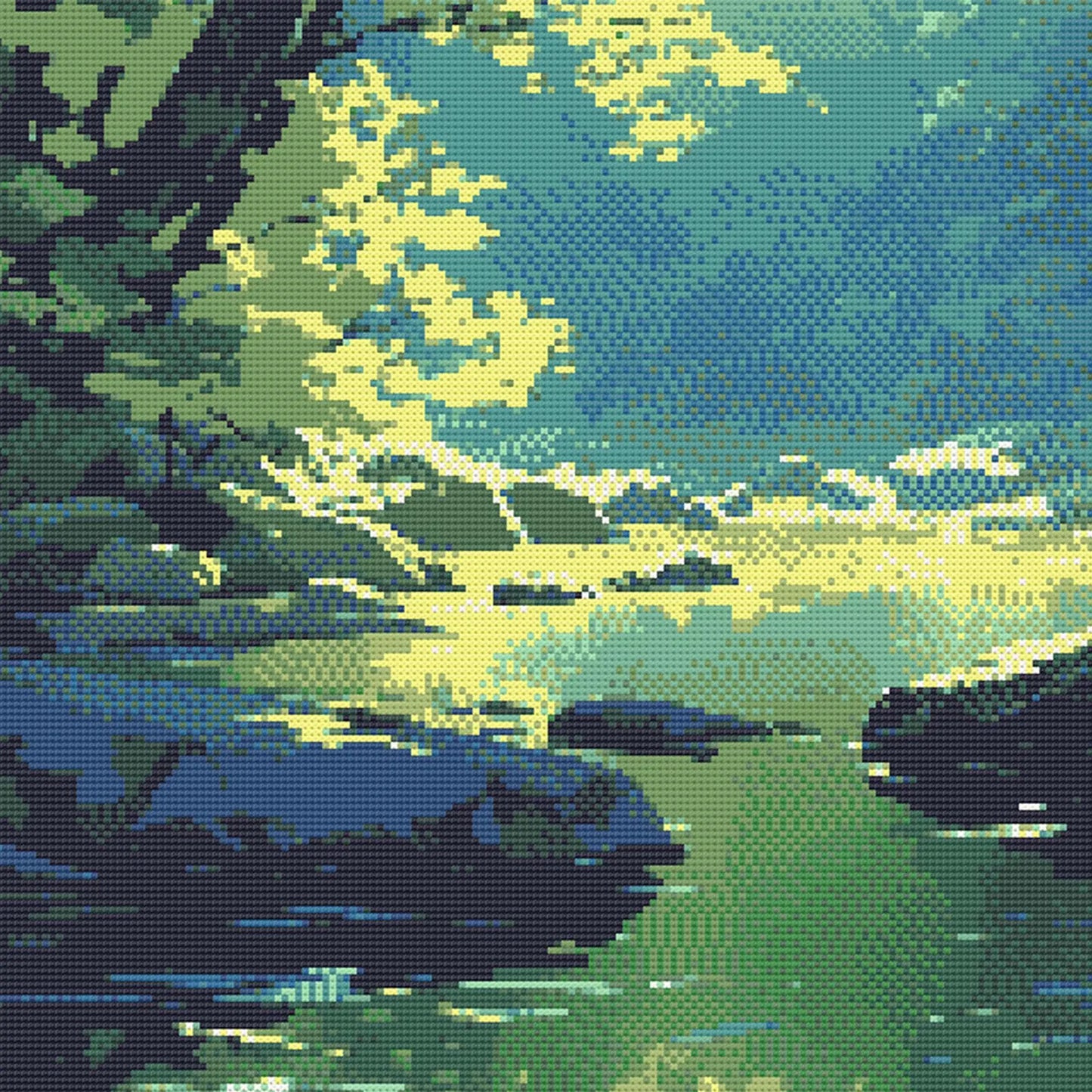Forest Pond Cross Stitch Pattern | Landscape Cross Stitch Chart Download | Nature Cross Stitch Patterns | Large Counted Cross Stitch PDF
