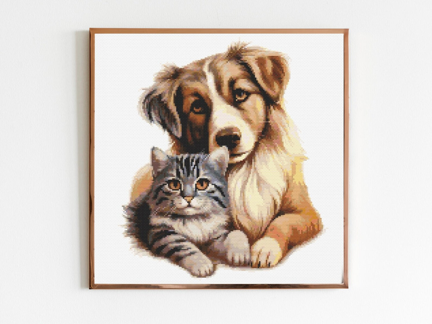 Cuddling Cat and Dog Cross Stitch Sewing Modern Embroidery Pattern Instant DMC Download Funny Snarky Cute Kitten Ying Yang Dog Puppy