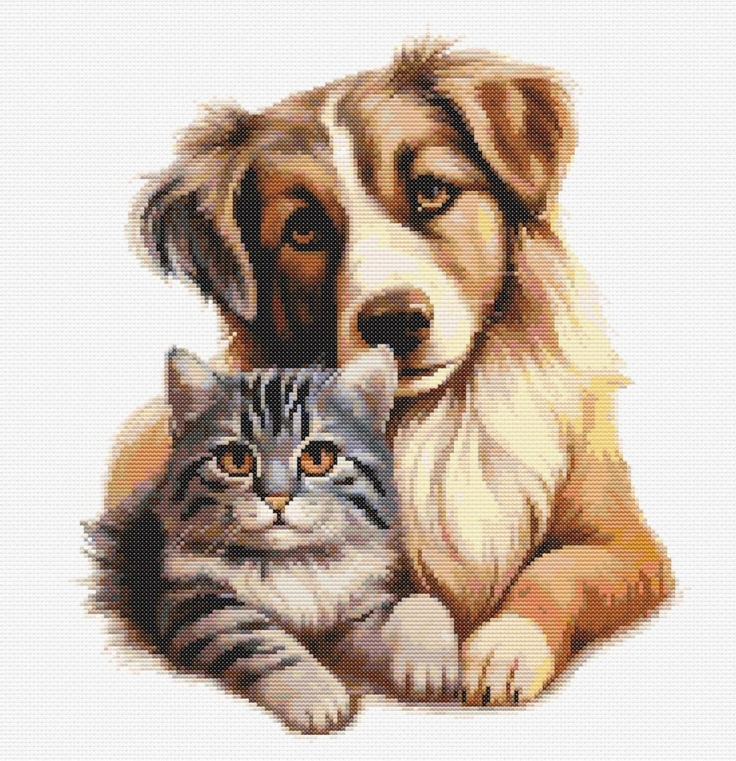 Cuddling Cat and Dog Cross Stitch Sewing Modern Embroidery Pattern Instant DMC Download Funny Snarky Cute Kitten Ying Yang Dog Puppy