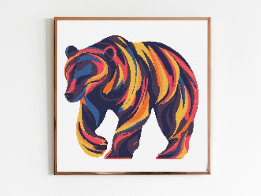 Abstract Bear Cross Stitch Sewing Embroidery Pattern Instant DMC Download Jungle Cute Floral Matisse Witchy Needlecore Cottagecore Art
