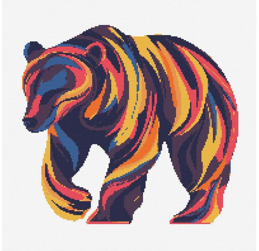 Abstract Bear Cross Stitch Sewing Embroidery Pattern Instant DMC Download Jungle Cute Floral Matisse Witchy Needlecore Cottagecore Art