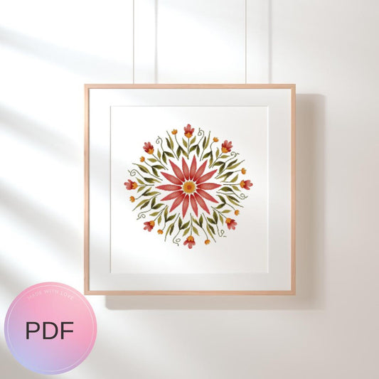Floral Mandala 2 Pattern Cross Stitch Pattern , Watercolor X Stitch Chart , Instant Download , Pdf