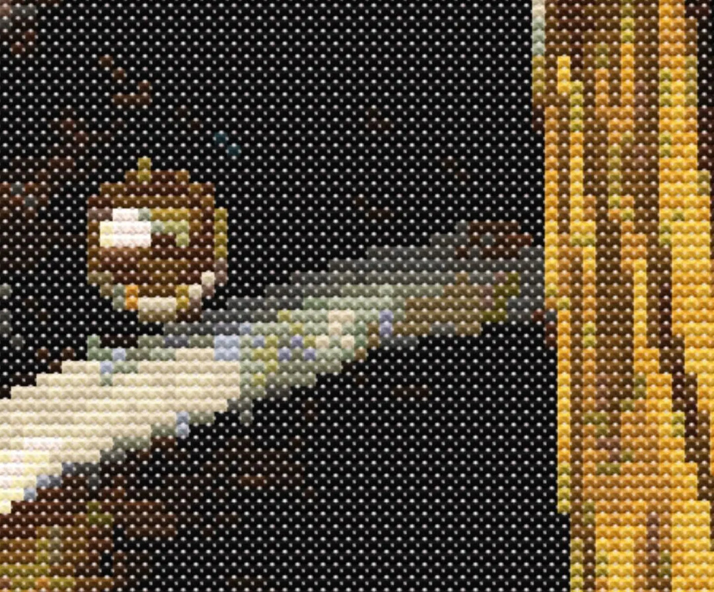 Grey Taby Cat Green Eyes With a Pearl Earring Cross Stitch Sewing Modern Embroidery Pattern DMC Cute Edvard Monk Kitten Johannes Vermeer