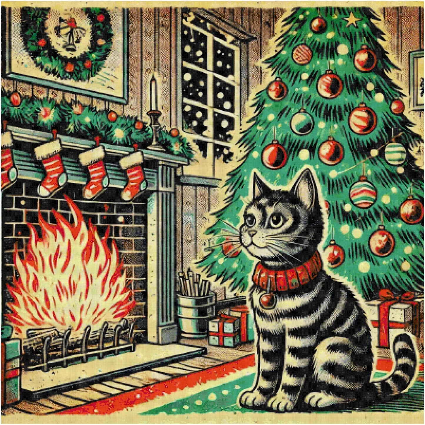 Cross Stitch Pattern Christmas Cat Full Coverage