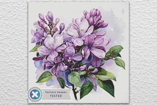 Lilac Branch Floral Full Coverage Counted Cross Stitch Pattern Digital PDF Compatible with Pattern Keeper App. Instant Download Printable.