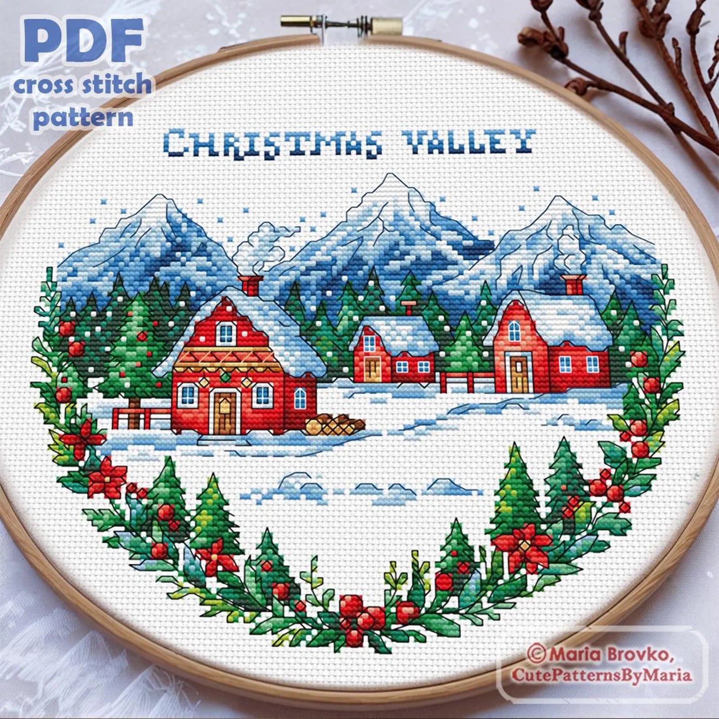 Cross Stitch Pattern Christmas valley DMC Chart Printable PDF Instant Download
