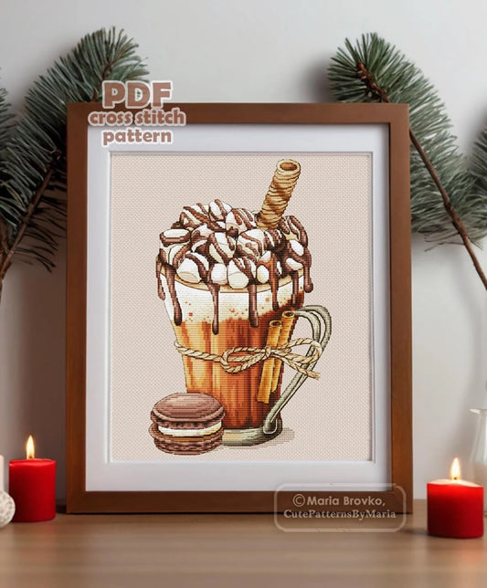 Cross Stitch Pattern Cocoa with marshmallows DMC Chart Embroidery Printable PDF Instant Download