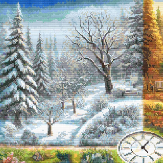 A Stitch in Time Cross Stitch Pattern - Seasonal Garden Landscape, Four Seasons Embroidery, Temperature Design, Digital PDF Download