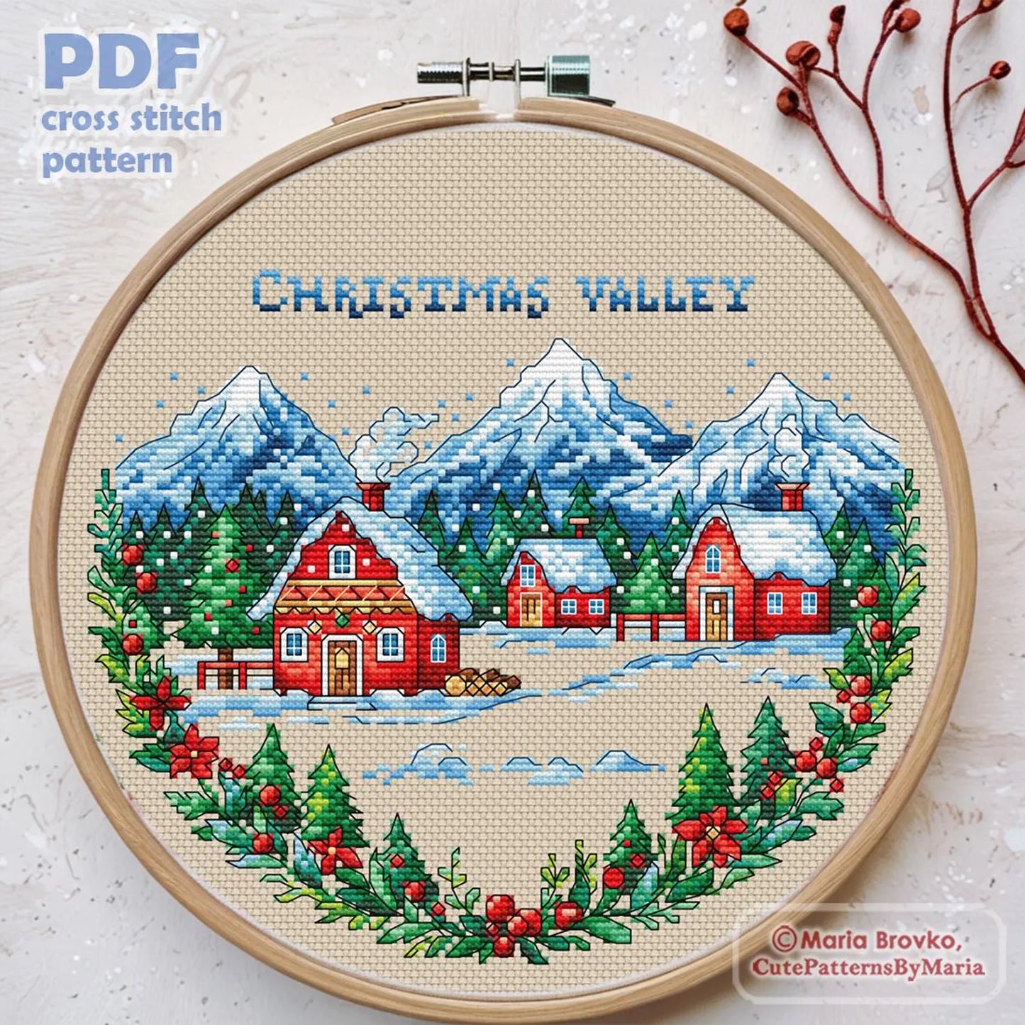 Cross Stitch Pattern Christmas valley DMC Chart Printable PDF Instant Download