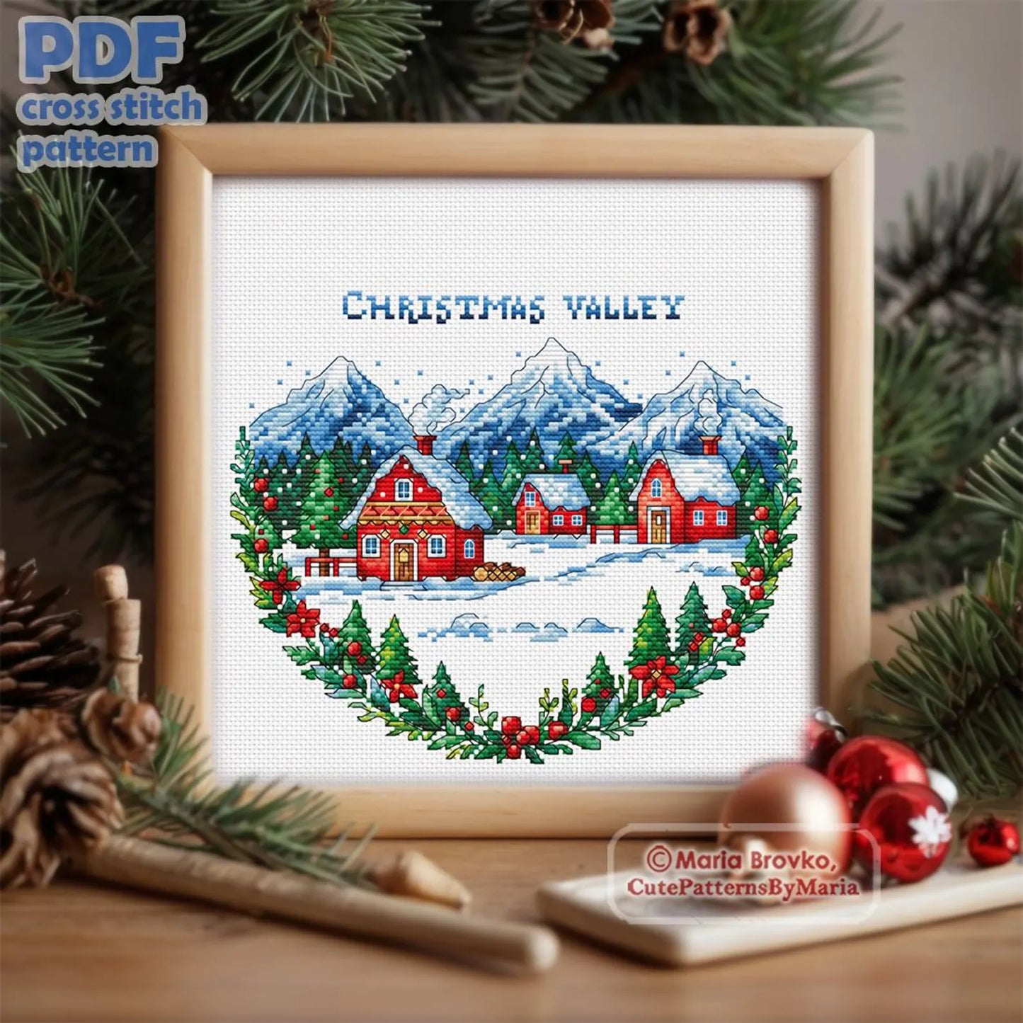 Cross Stitch Pattern Christmas valley DMC Chart Printable PDF Instant Download
