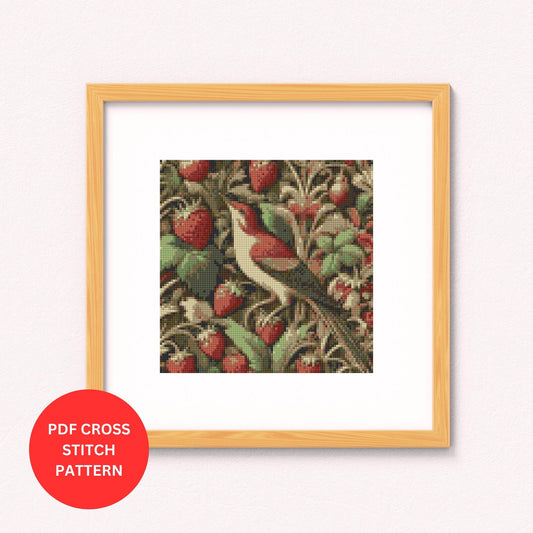 William Morris Inspired Strawberry Thief Cross Stitch Pattern | Digital PDF File for DIY Crafting