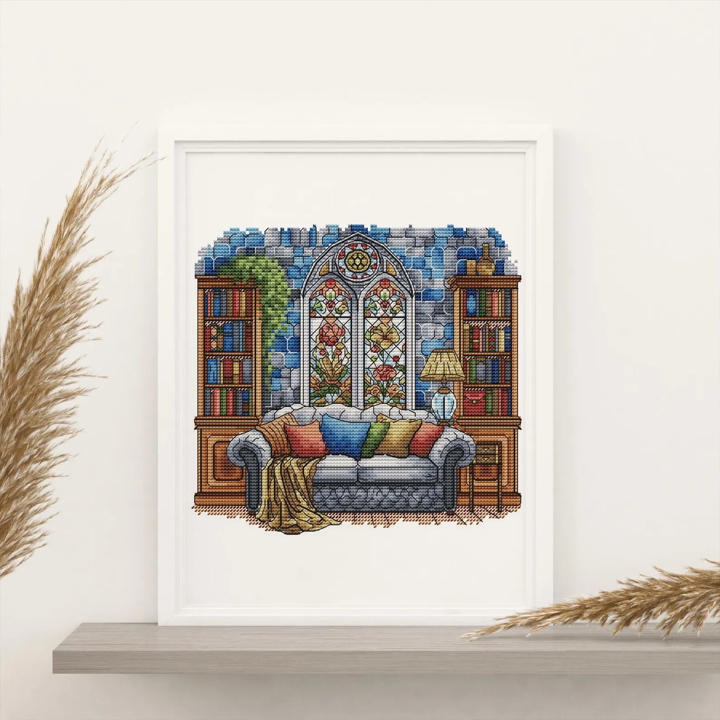 Vintage Cross Stitch Pattern PDF, Flowers Counted Cross Stitch, Spring Cross Stitch, Vintage Window Embroidery Digital File Instant Download
