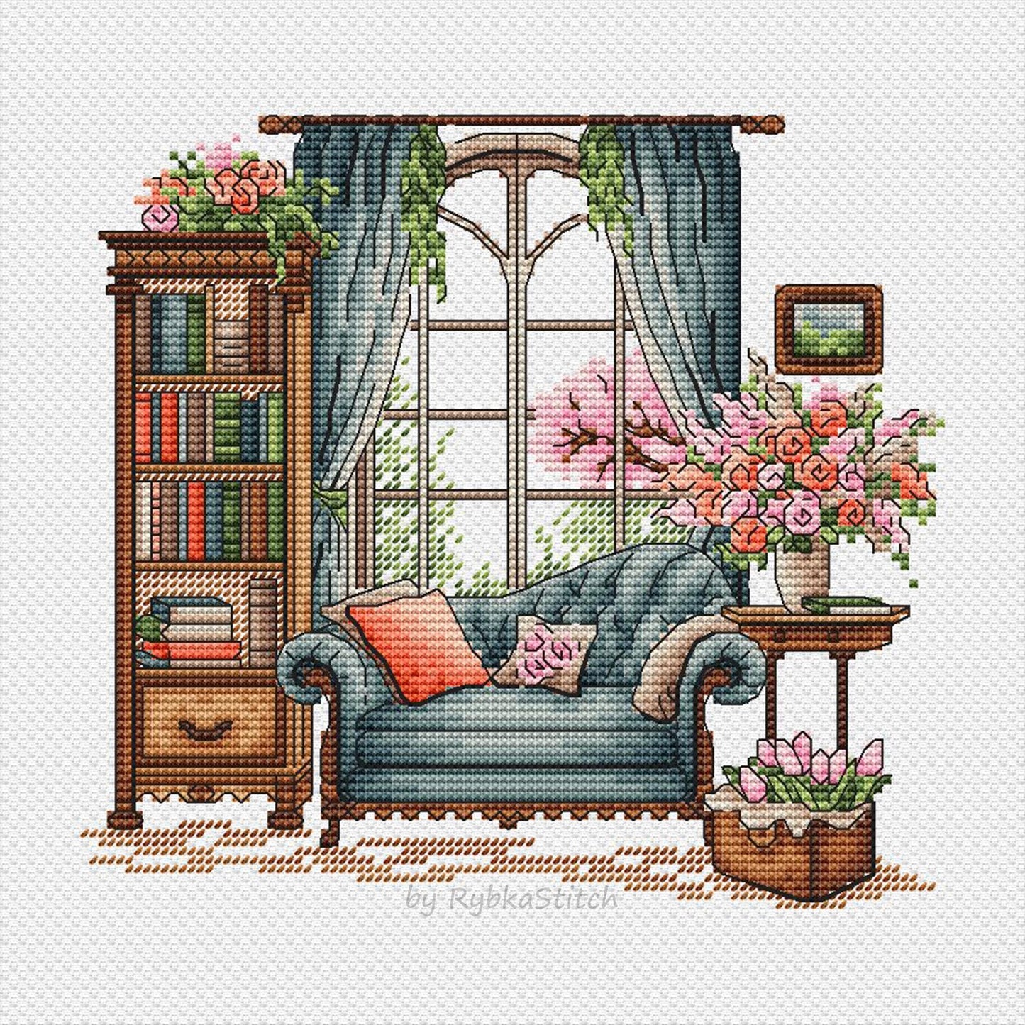 Spring Cross Stitch Pattern PDF, Spring Embroidery, Flowers Cross Stitch, Vintage Embroidery, Spring embroidery Counted Cross Stitch