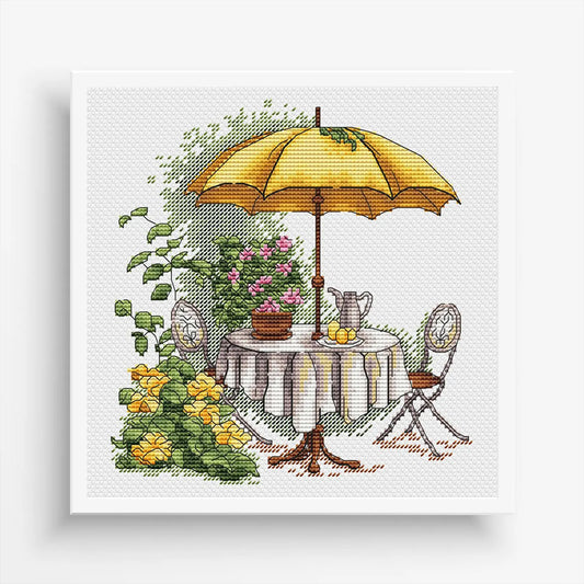 Garden Pattern for Cross Stitch, Interior Embroidery PDF, Green Garden Embroidery PDF, Terrace cross stitch, Lemon Embroidery decor