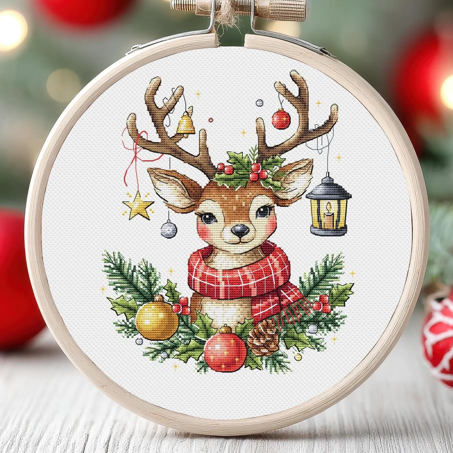 Christmas Reindeer Cross Stitch Pattern Deer Festive Holiday Santa's Animals Decoration Scene PDF Instant Download Saga Tree Ornament Winter