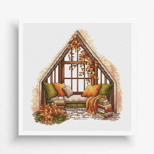 Fall Cross Stitch Pattern PDF, Autumn Embroidery, Autumn Leaves Cross Stitch,Vintage Book Embroidery, Autumn embroidery Counted Cross Stitch