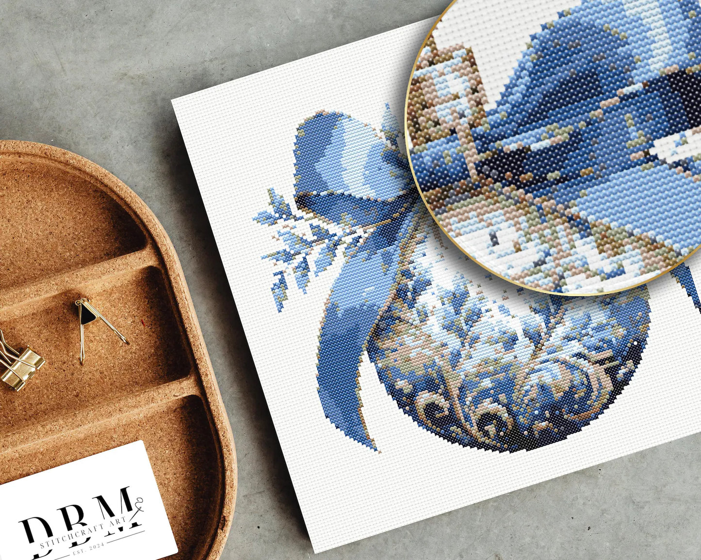 Blue Gold Bauble Cross Stitch Pattern | PDF Guide | Digital Download | Christmas Cross Stitch Wall Art | Intermediate Cross Stitch