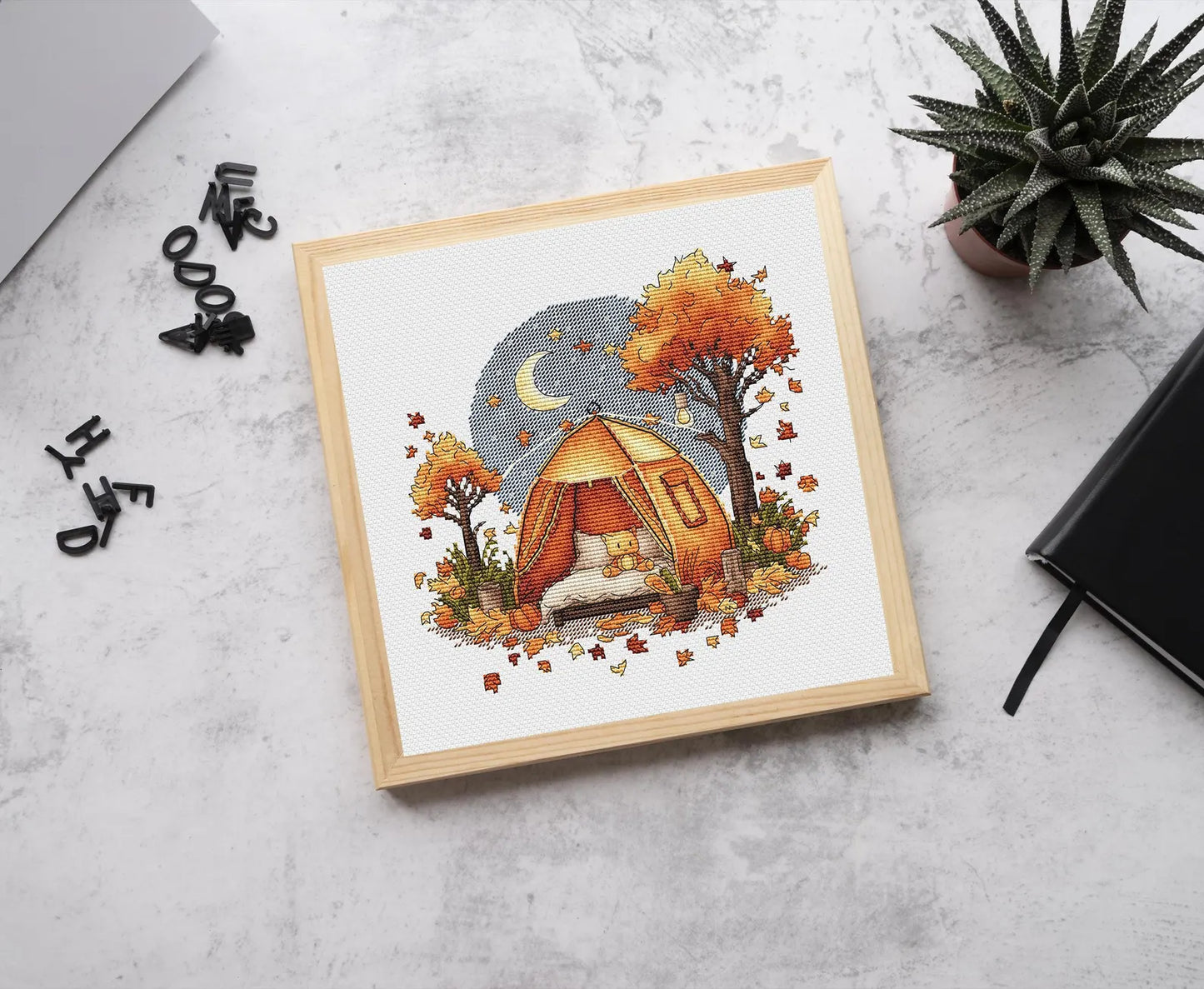Fall Cross Stitch Pattern PDF, Autumn Embroidery, Autumn Leaves Cross Stitch, Vintage Embroidery, Camping Embroidery Counted Cross Stitch