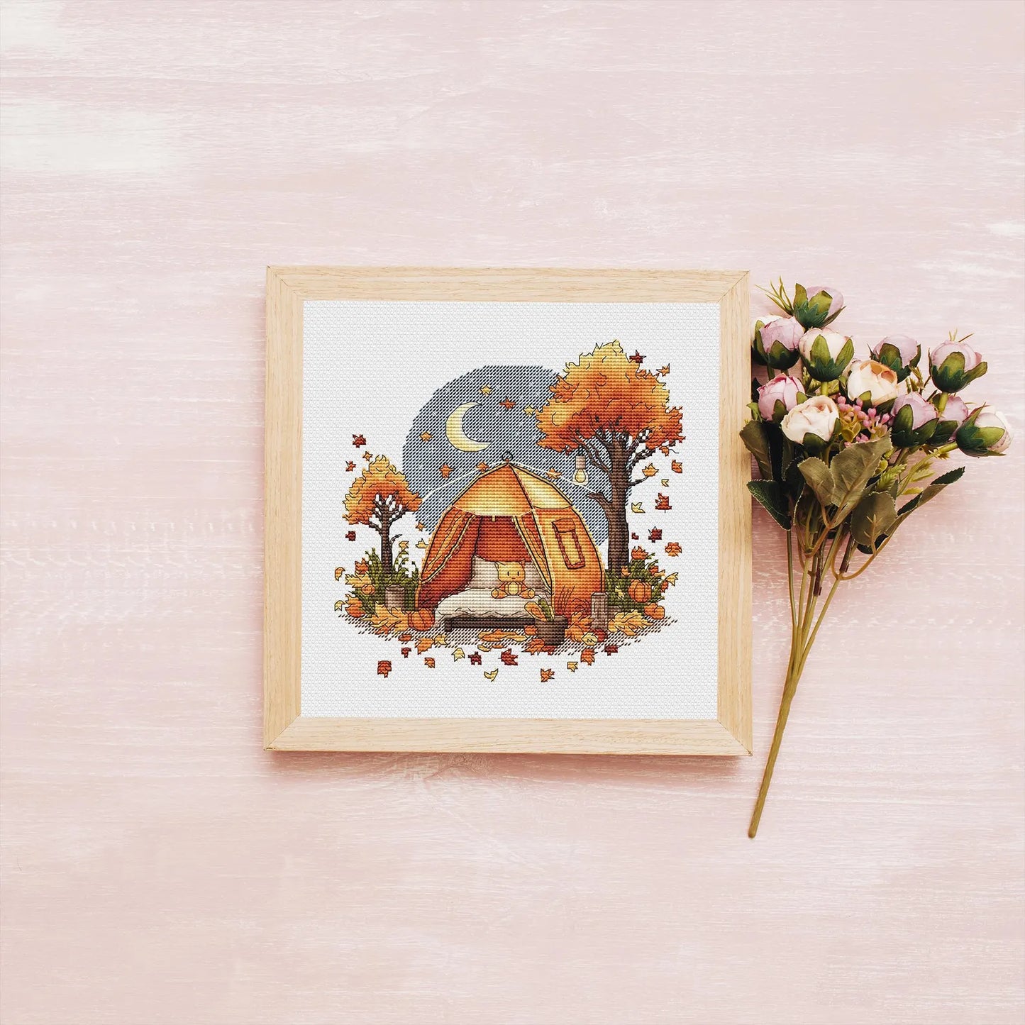 Fall Cross Stitch Pattern PDF, Autumn Embroidery, Autumn Leaves Cross Stitch, Vintage Embroidery, Camping Embroidery Counted Cross Stitch