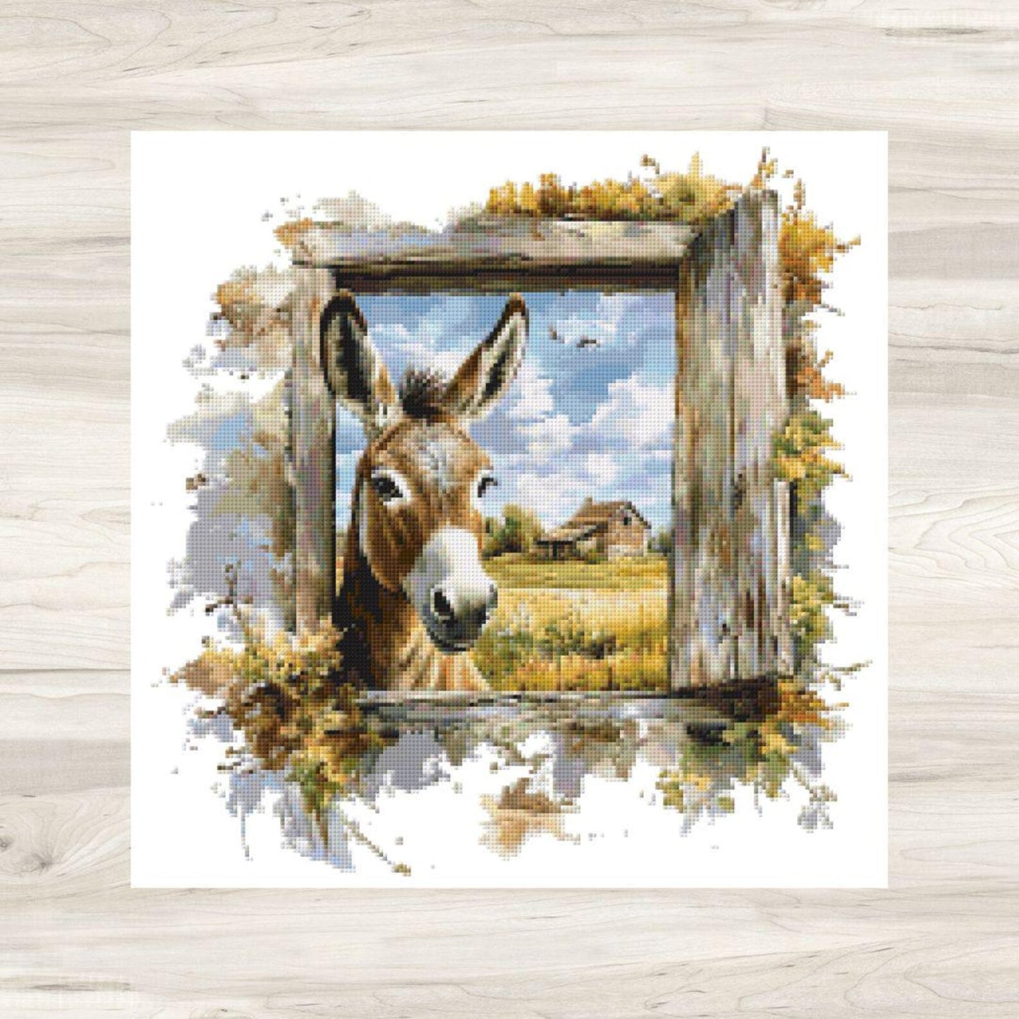 Cross Stitch Pattern: Farm Window Donkey - PDF Instant Download