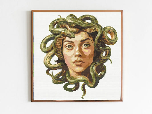 Medusa William Morris Style Portrait Cross Stitch Sewing Modern Embroidery Pattern Artwork Art Needlework Embroidery Cottagecore Artwork