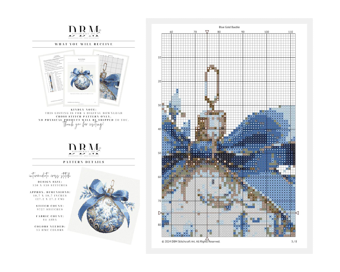 Bauble Cross Stitch Patterns | Set of 4 | PDF Guide | Digital Download | Christmas Cross Stitch Wall Art | Intermediate Cross Stitch