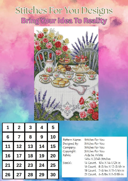 Table of sweets- Counted Cross Stitch Patterns - Printable Chart PDF Format Needlework Embroidery Crafts DIY DMC color