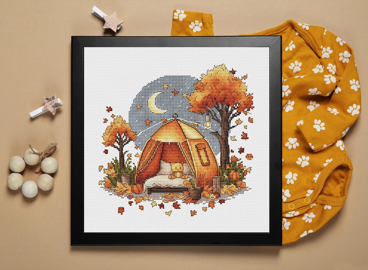 Fall Cross Stitch Pattern PDF, Autumn Embroidery, Autumn Leaves Cross Stitch, Vintage Embroidery, Camping Embroidery Counted Cross Stitch