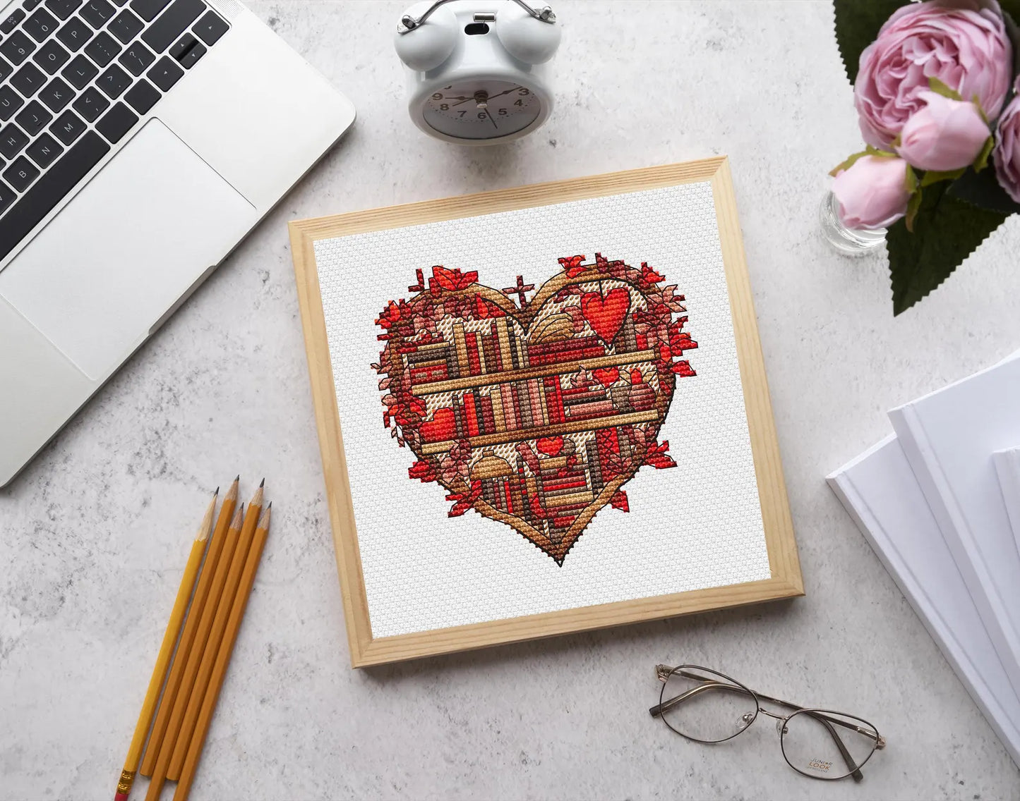 Autumn Bookshelf Cross Stitch Pattern PDF, Autumn Leaves Embroidery, Vintage Book Embroidery Digital File Instant Download, Old Books PDF