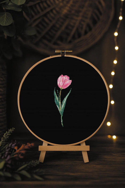 Tulip Flower Digital Cross Stitch Pattern | PDF | Hand Embroidery Pink Tulip Design | DIY Crafts