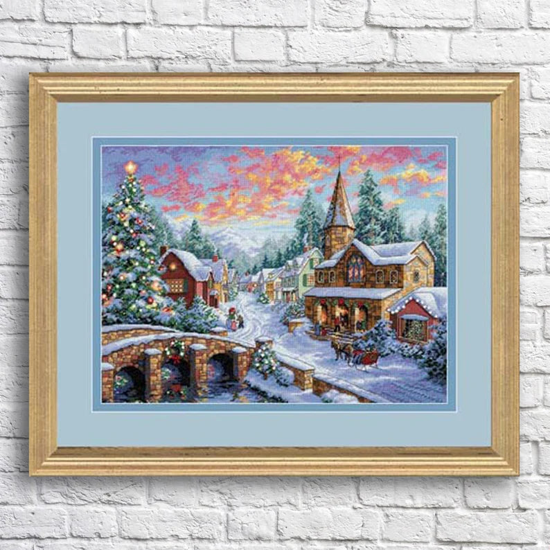 Holiday Village Counted Cross Stitch Pattern Christmas Village Winter Landscape Hand Embroidery Needlepoint Chart Cottage PDF