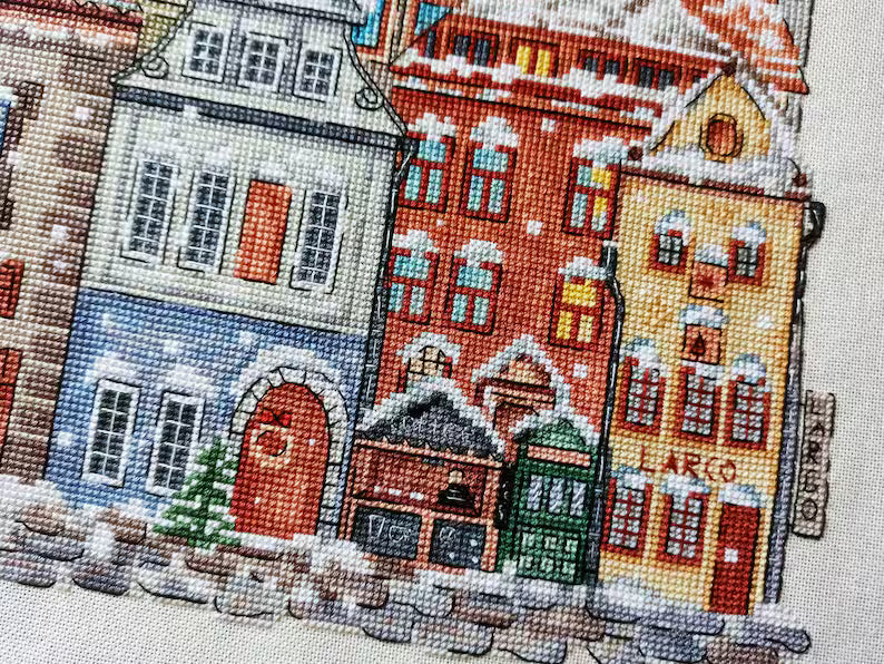 Christmas Houses Cross Stitch Pattern Victorian Winter House City X-mas Scene Art Counted Snow Town Cozy Printable PDF Instant Download