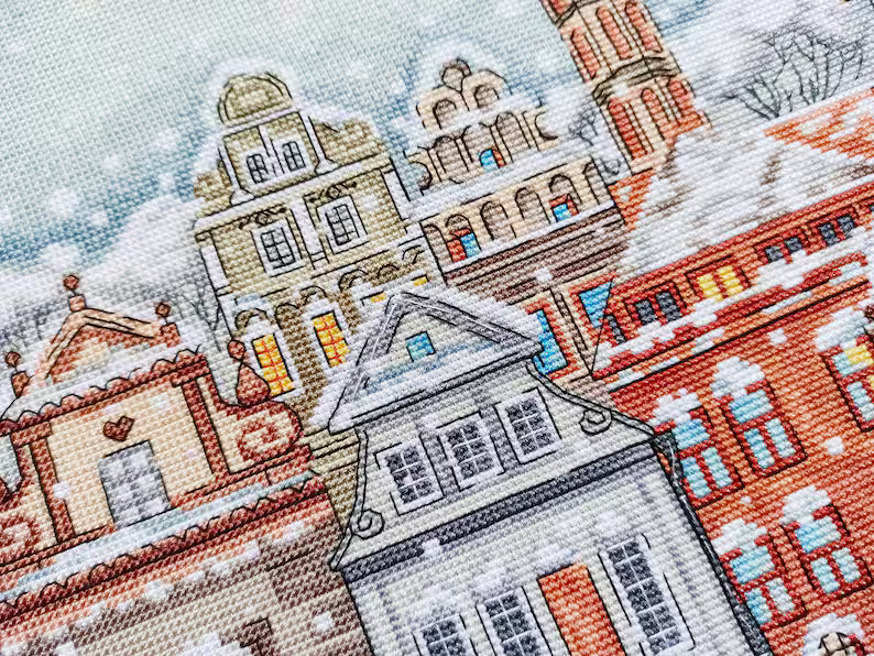 Christmas Houses Cross Stitch Pattern Victorian Winter House City X-mas Scene Art Counted Snow Town Cozy Printable PDF Instant Download