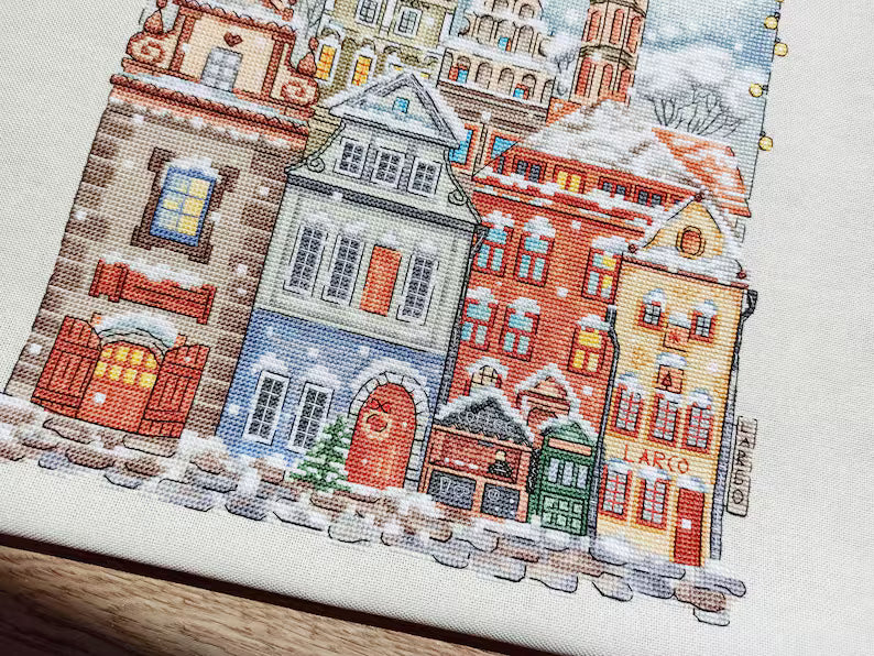 Christmas Houses Cross Stitch Pattern Victorian Winter House City X-mas Scene Art Counted Snow Town Cozy Printable PDF Instant Download