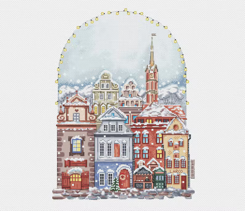 Christmas Houses Cross Stitch Pattern Victorian Winter House City X-mas Scene Art Counted Snow Town Cozy Printable PDF Instant Download